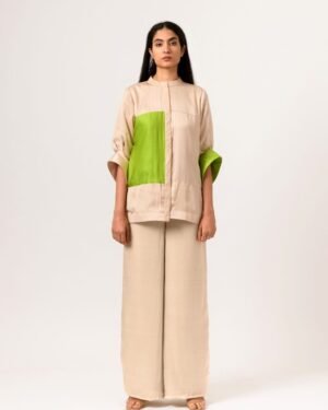 Ecrugreencolorblockedblouse