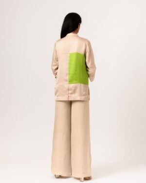 Ecrugreencolorblockedblouse 2