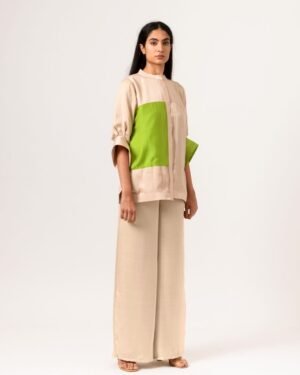 Ecrugreencolorblockedblouse 3