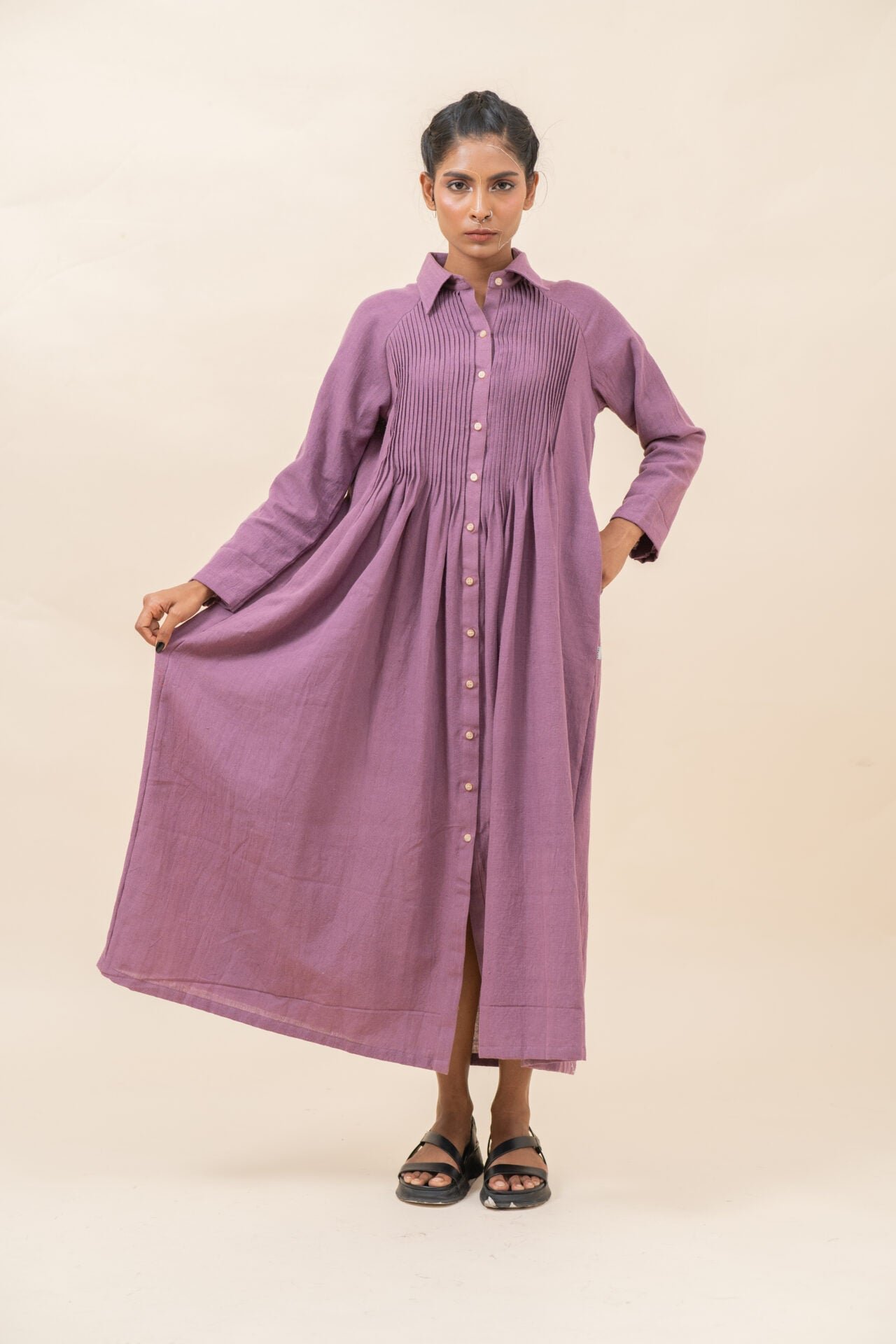 Free Flowing Pleated Long Dress | D