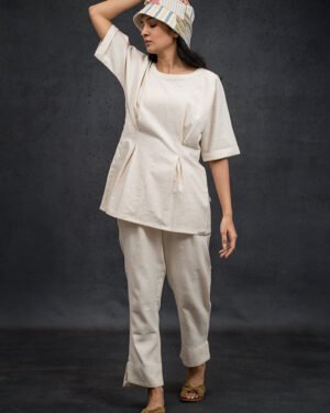 Handwoven Kala Cotton Round Neck With Waist Belt Boxy Top 1 1400X