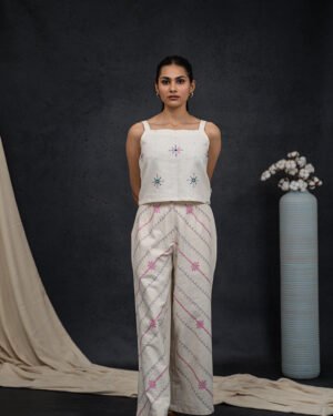 Handwoven Kala Cotton Square Neck Striped Soof Embroidery Co Ord Set 1 1400X