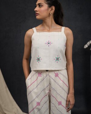 Handwoven Kala Cotton Square Neck Striped Soof Embroidery Co Ord Set 2 1400X