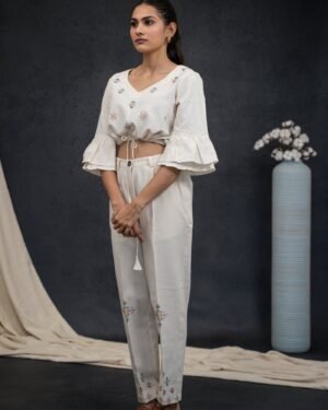 Handwoven Kala Cotton V Neck Soof Embroidery Co Ord Set 1 1400X