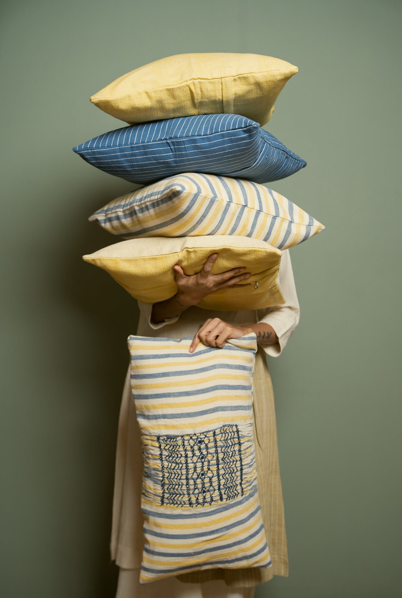 Handwoven Stripe Handsmocked Lumbar
