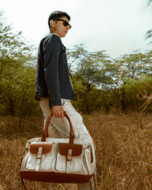 Ajax Duffle Bag Beige Gingerbread Plant Leather Outdoor Carry