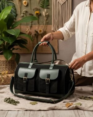 Ajax Duffle Bag Black Forest Green Plant Leather Lifestyle Indoor