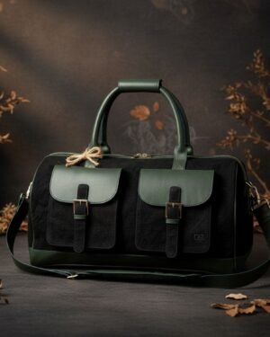 Ajax Duffle Bag Black Forest Green Plant Leather Studio Front
