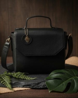 Asteria Black Plant Based Leather Crossbody Bag Front View