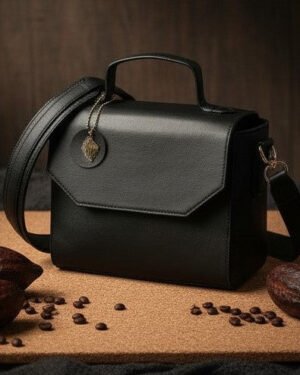 Asteria Black Plant Based Leather Crossbody Bag Side Angle