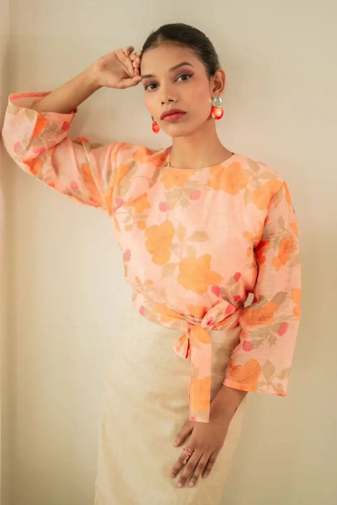 Cotton-Silk Women's Orange Floral