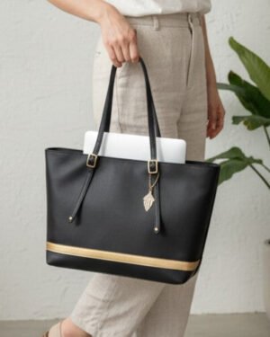 Minerva Plant Leather Tote Bag Black Lifestyle Work Carry