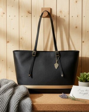 Minerva Plant Leather Tote Bag Black Wooden Background