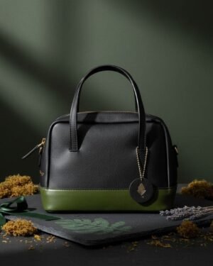 Vanadey Plant Leather Satchel Crossbody Bag Black Green Main
