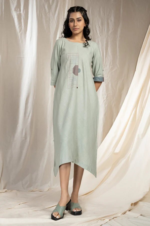 Artisan Slim Fit Khadi Dress - Shy