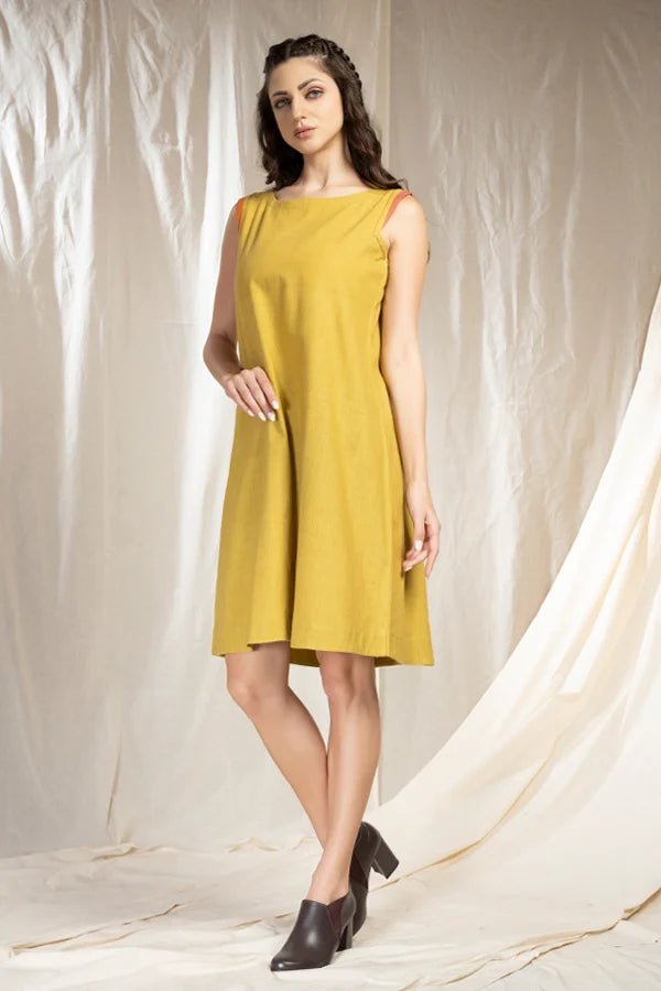 Cascade Fit Mid Length Yellow Dress