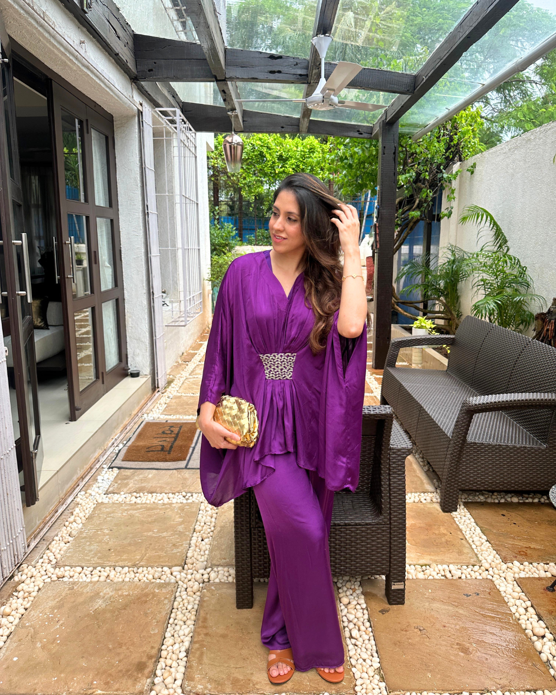 Purple-Green Kaftan Co-ord