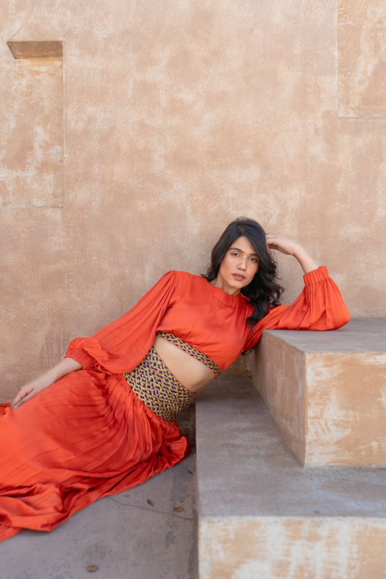 Orange Braided Skirt Set