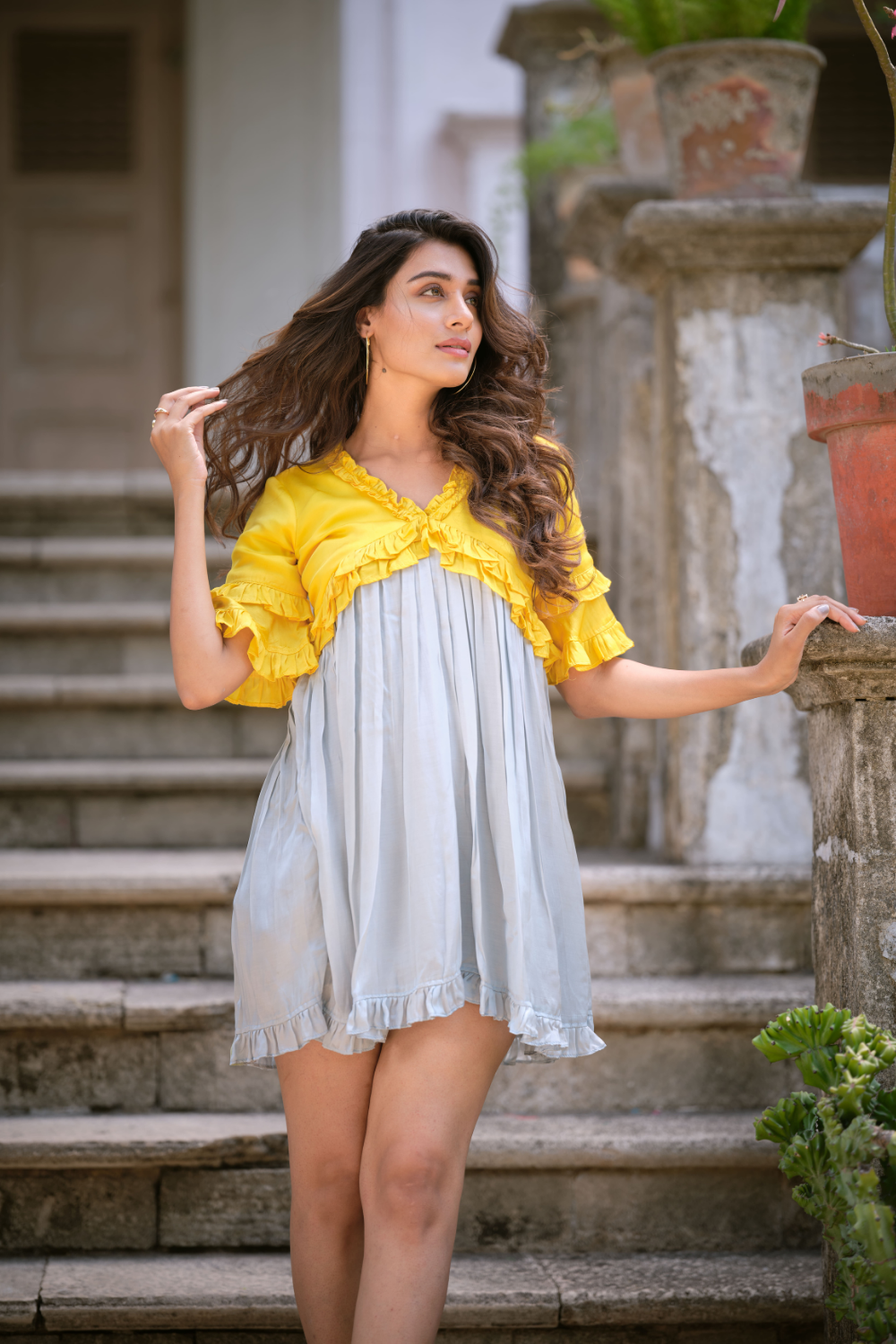 Yellow and Ice Blue Frill Dress