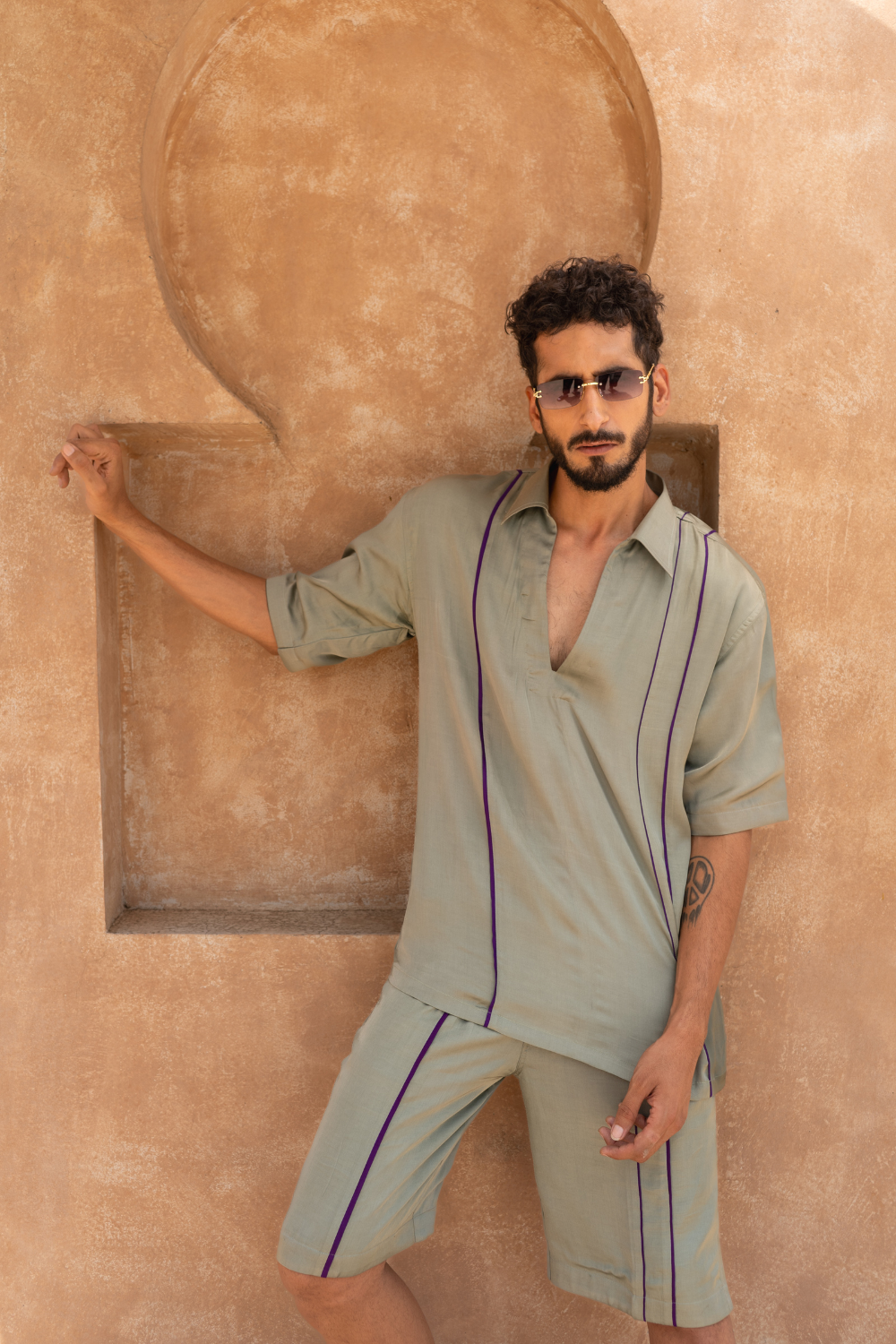 Green Co-ord with Purple Piping