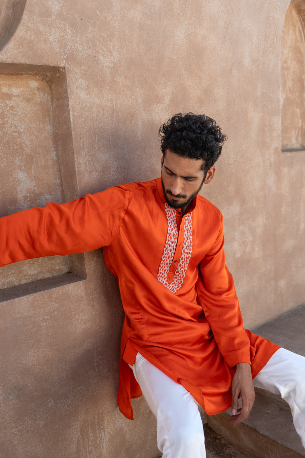 Pink and Orange Braid Kurta Set