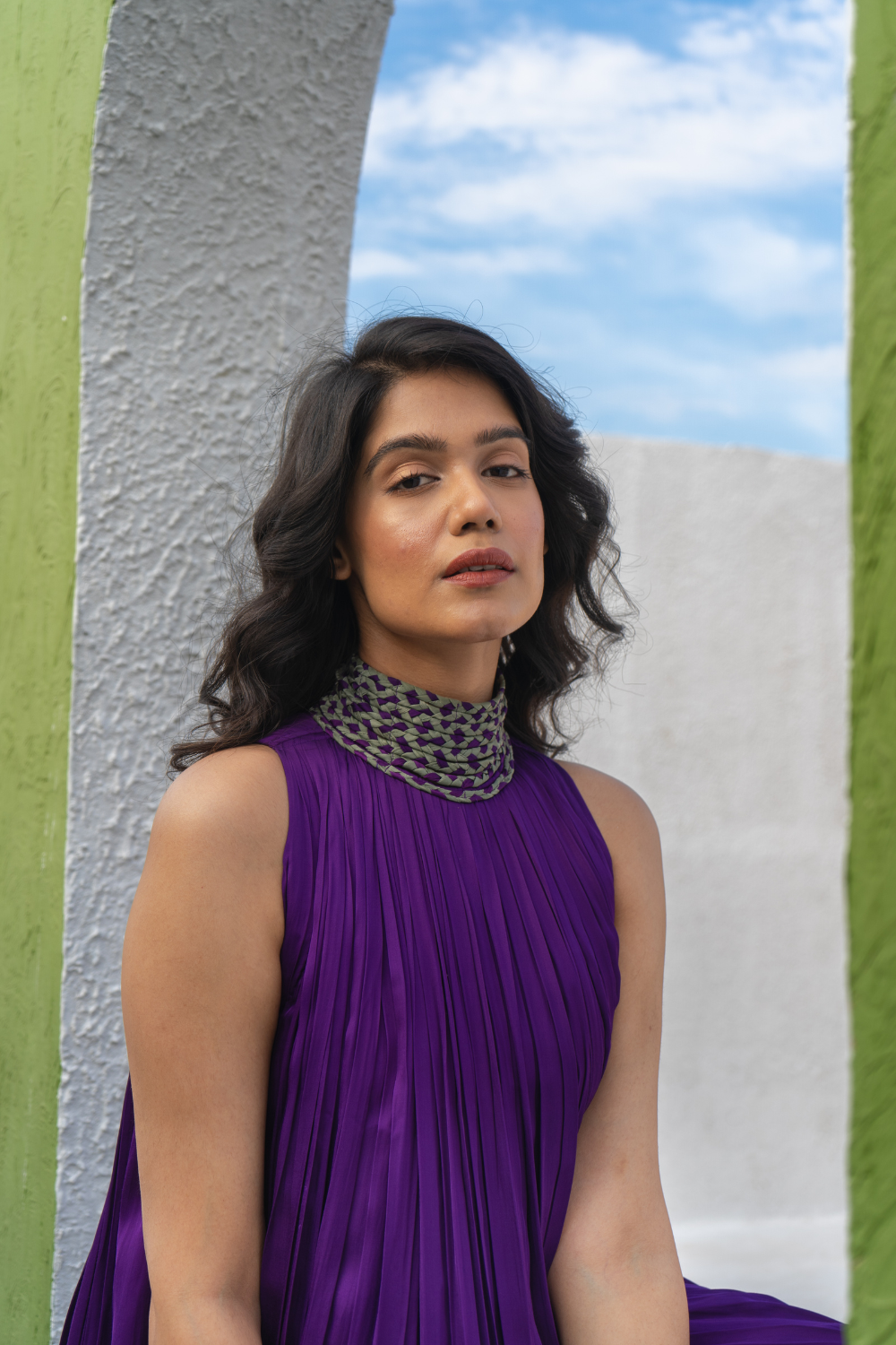 Purple-Green Halter Gown