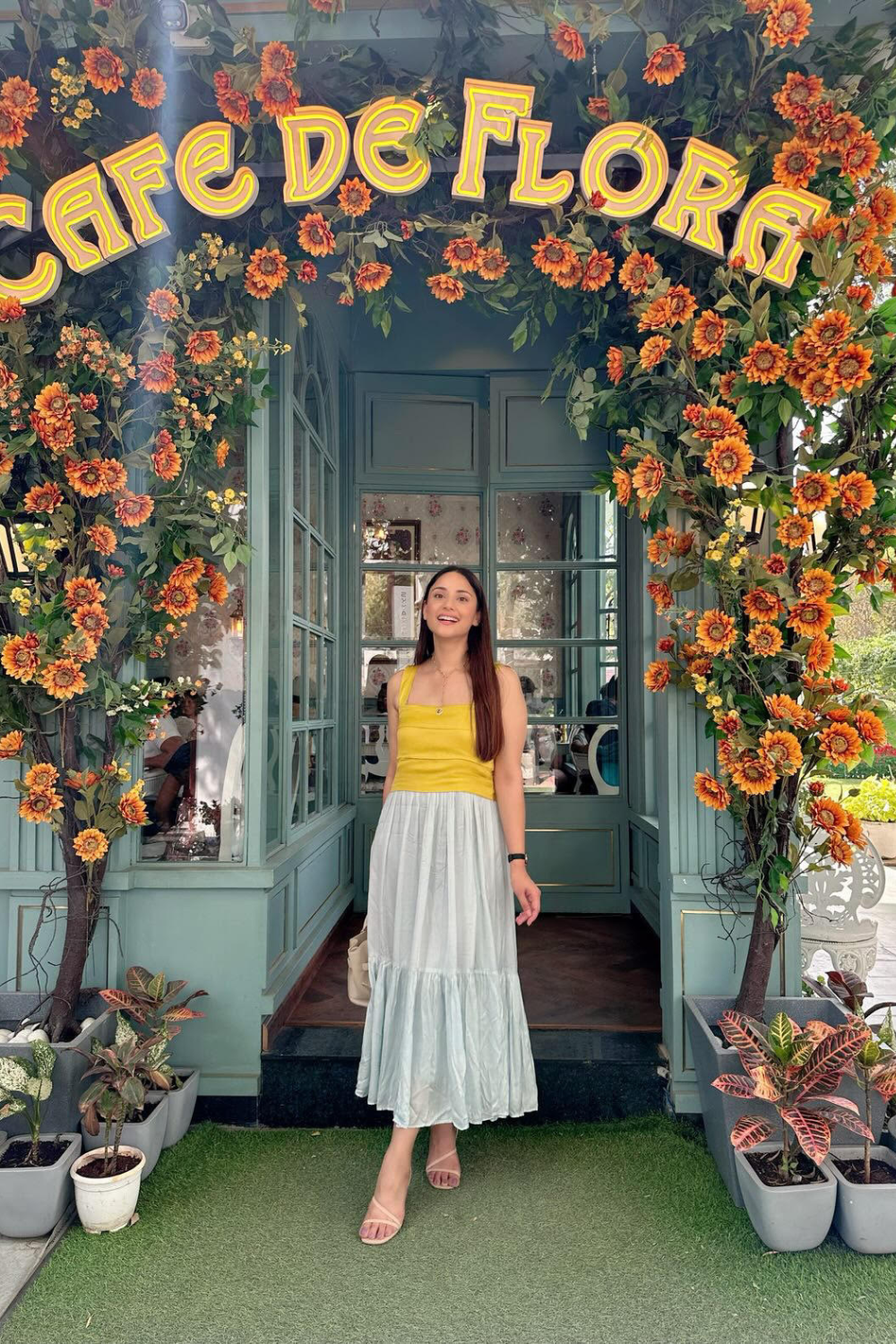 Yellow and Ice Blue Midi Dress