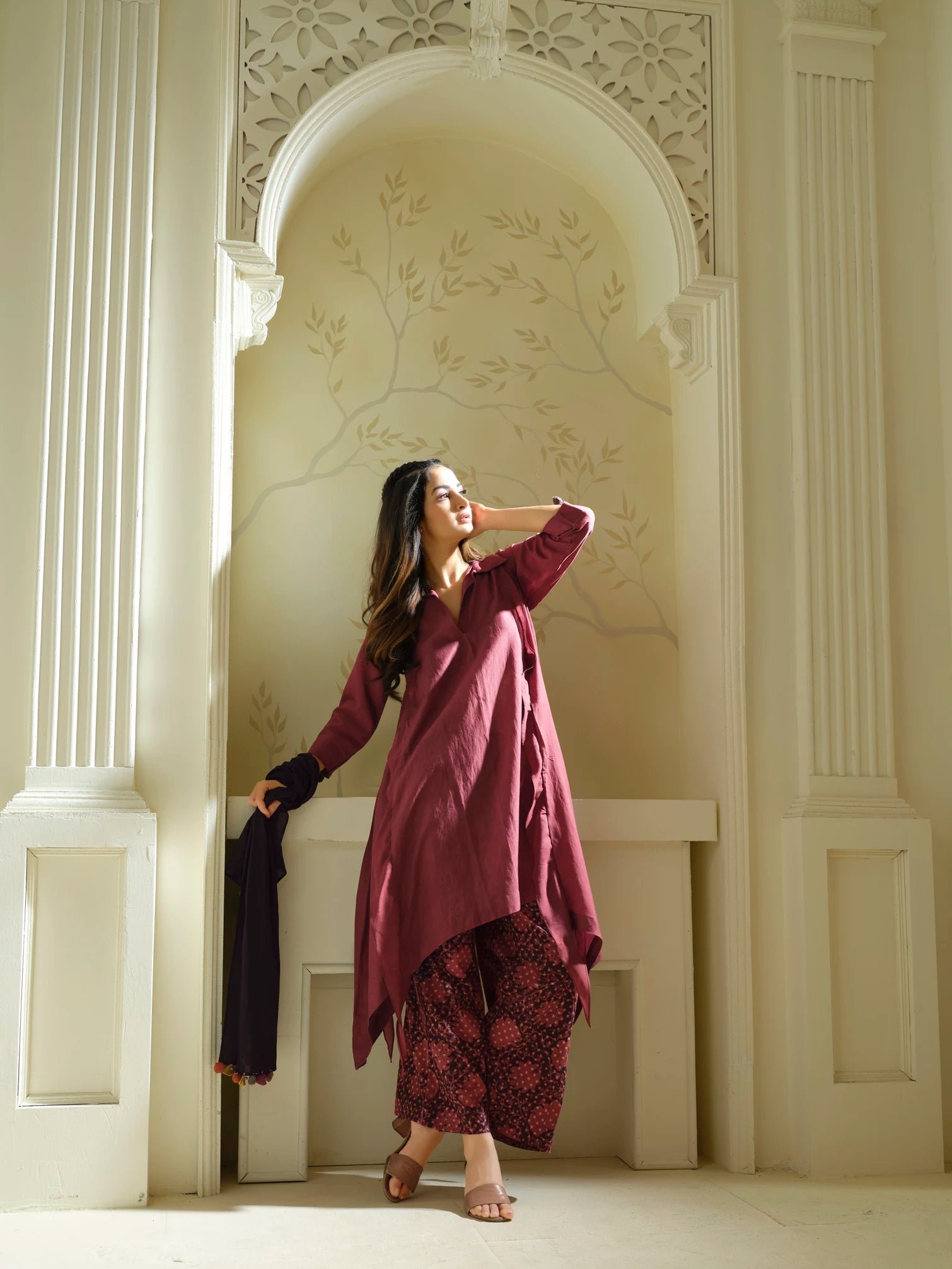 Anvyaa Bamboo Crimson Cascade Tunic