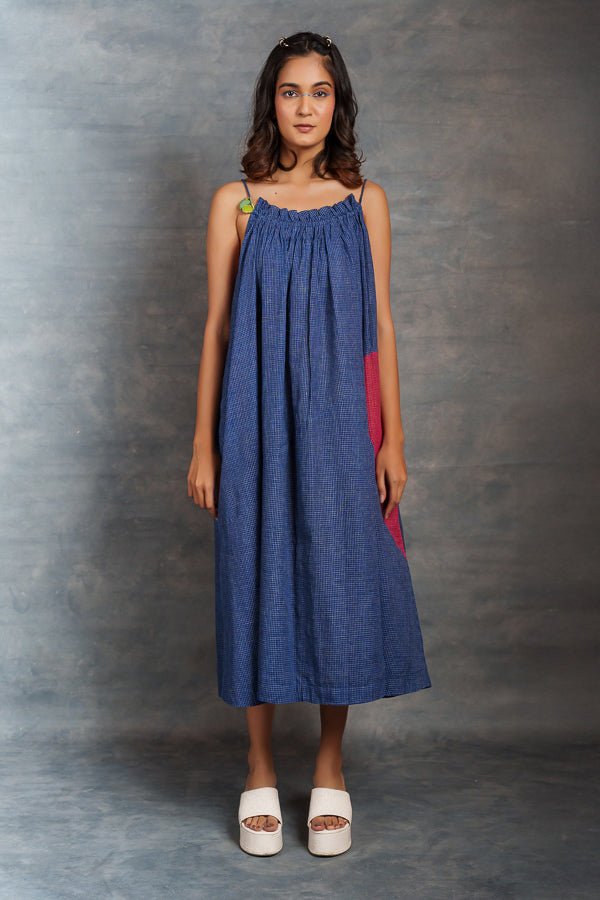 Blue jamdani dress tiny checks Maxi