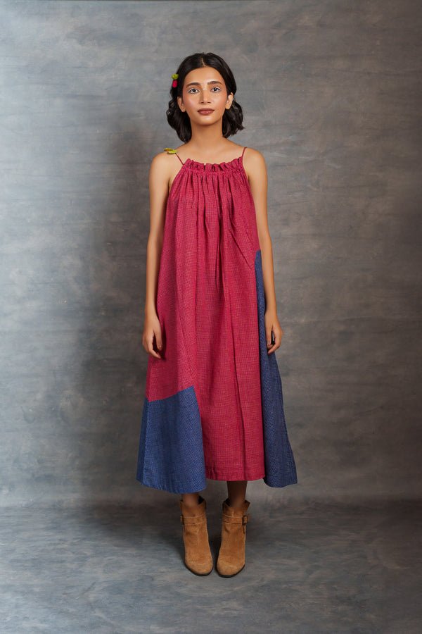 Red jamdani dress tiny checks Maxi