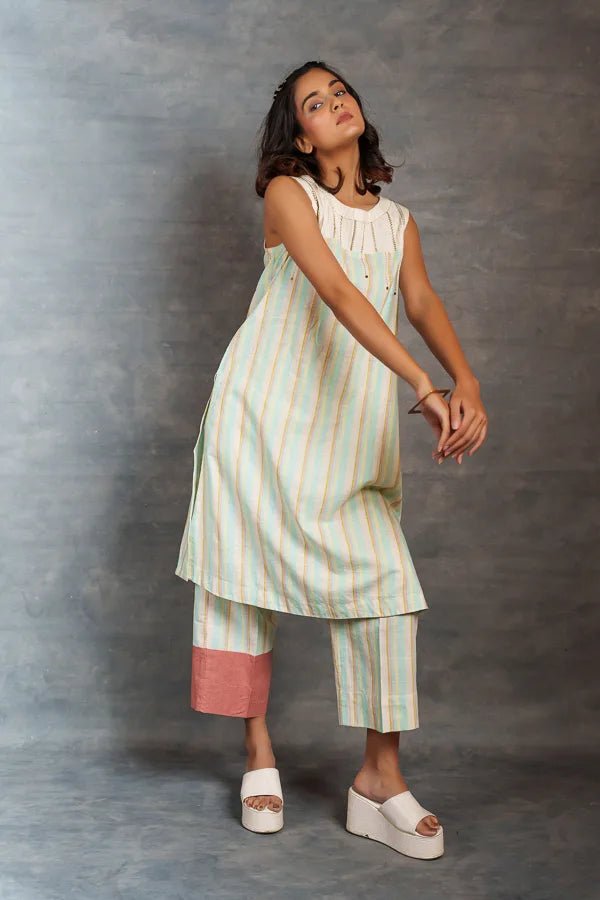 Handwoven stripe Co Ord pastel set