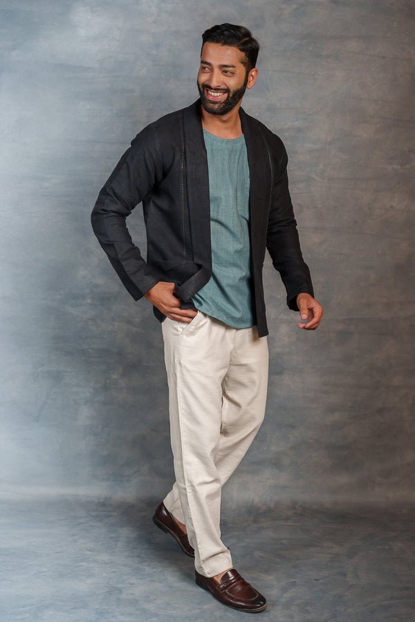 ’s Black Khadi Casual Jacket