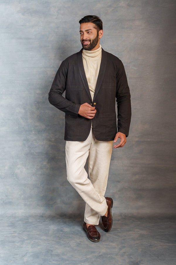 ’s Black Casual Jacket Handwoven