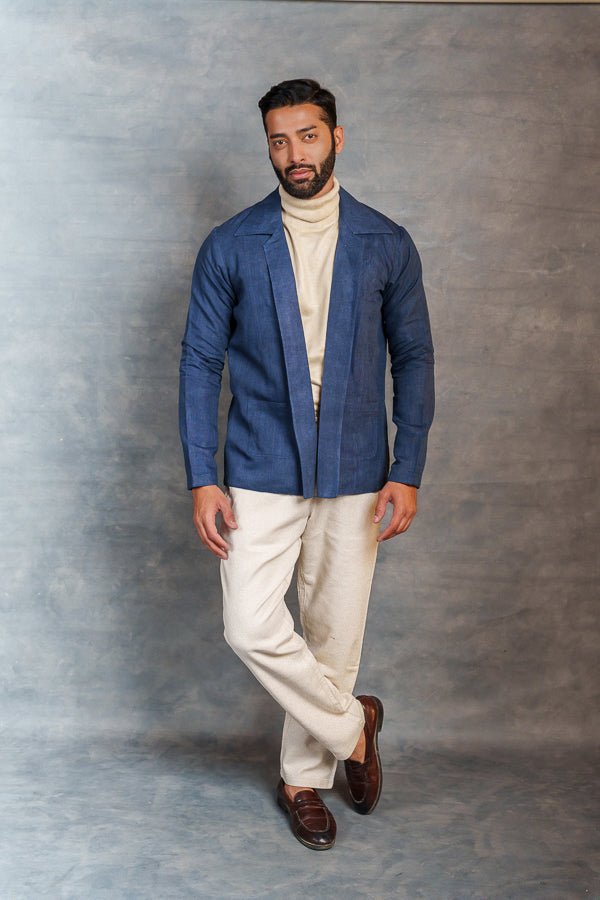 ’s Deep Blue Khadi Casual Jacket