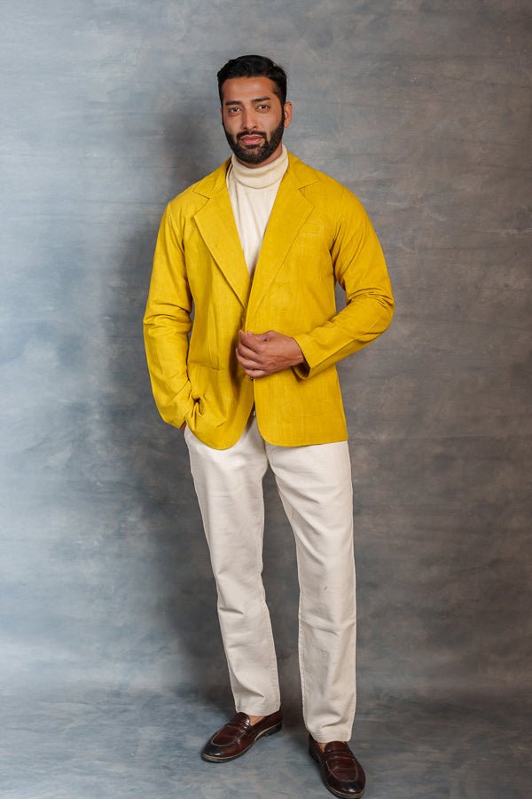 ’s Yellow Khadi Casual Jacket