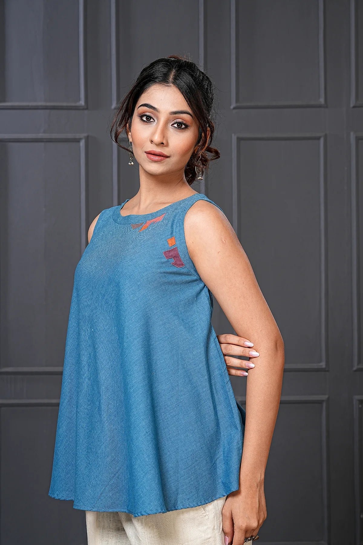 Blue Handwoven Cotton Flared Top
