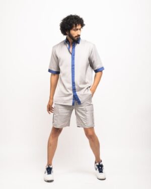 Grey Blue Collar Colorblocked Co Ord Setshorts 2