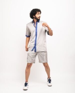 Grey Blue Collar Colorblocked Co Ord Set 2