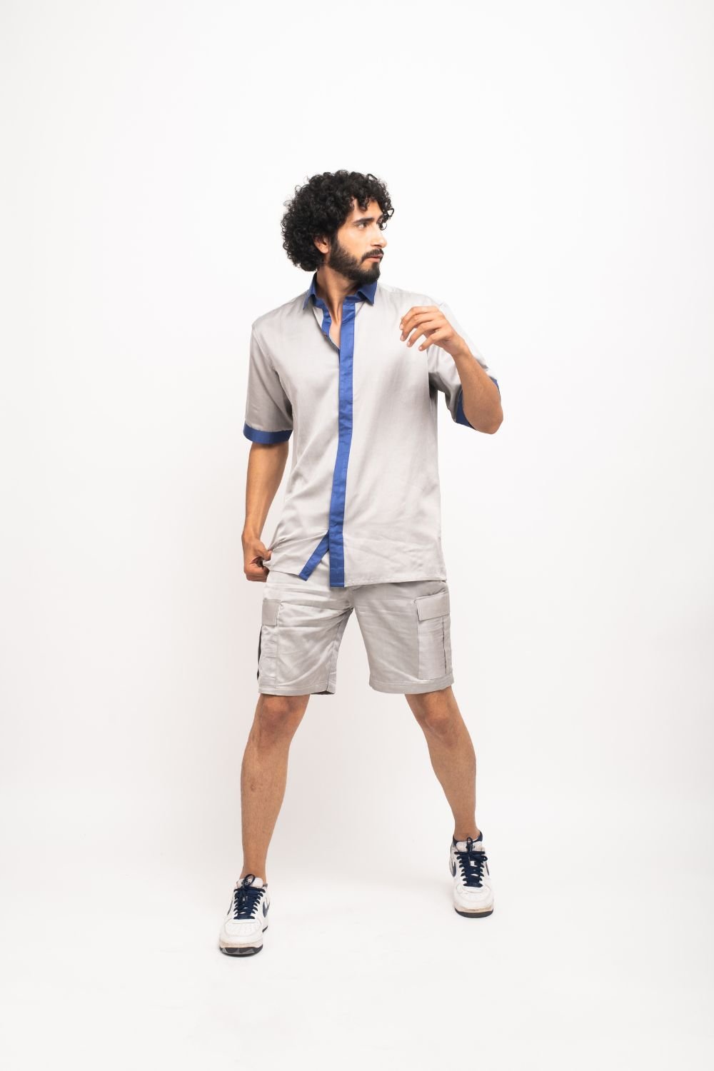 Grey Blue Collar Colorblocked Co Ord Set 2