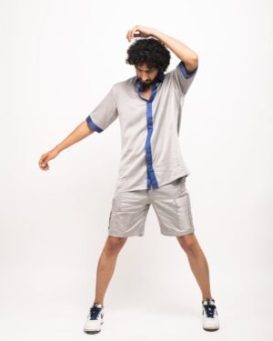 Grey Blue Collar Colorblocked Co Ord Set 3