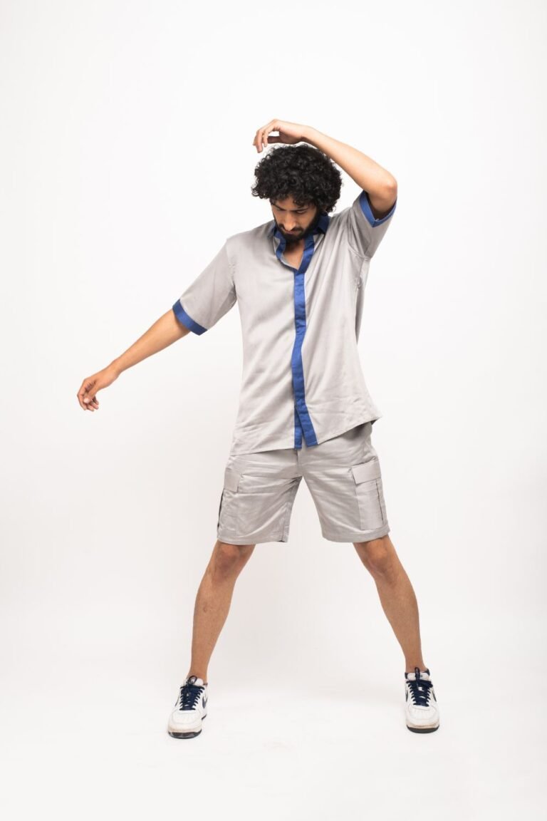 Grey-Blue Collar Co-ord