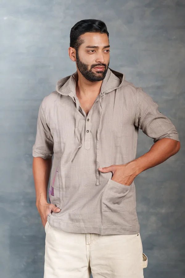 Half Sleeve Khadi Shirt with Hand