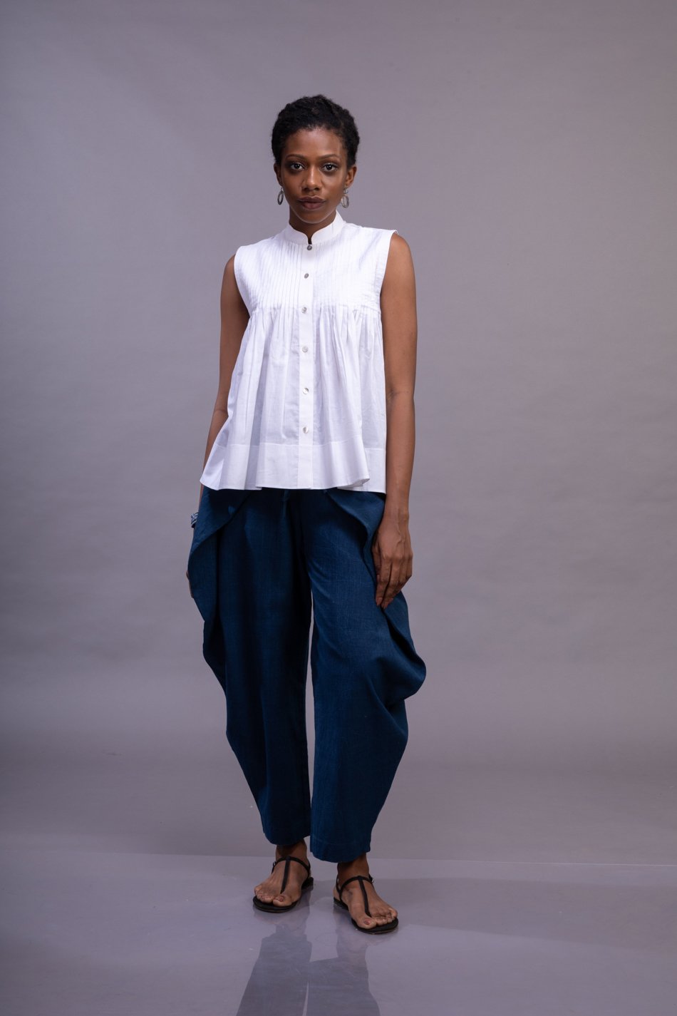 Pleated Sleeveless Voile Top