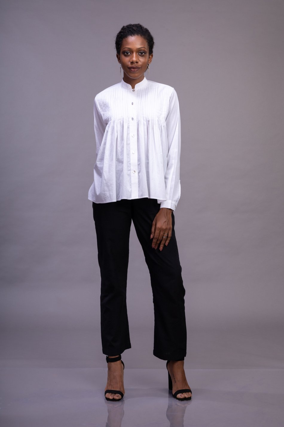 Pleated Long-Sleeve Voile Top