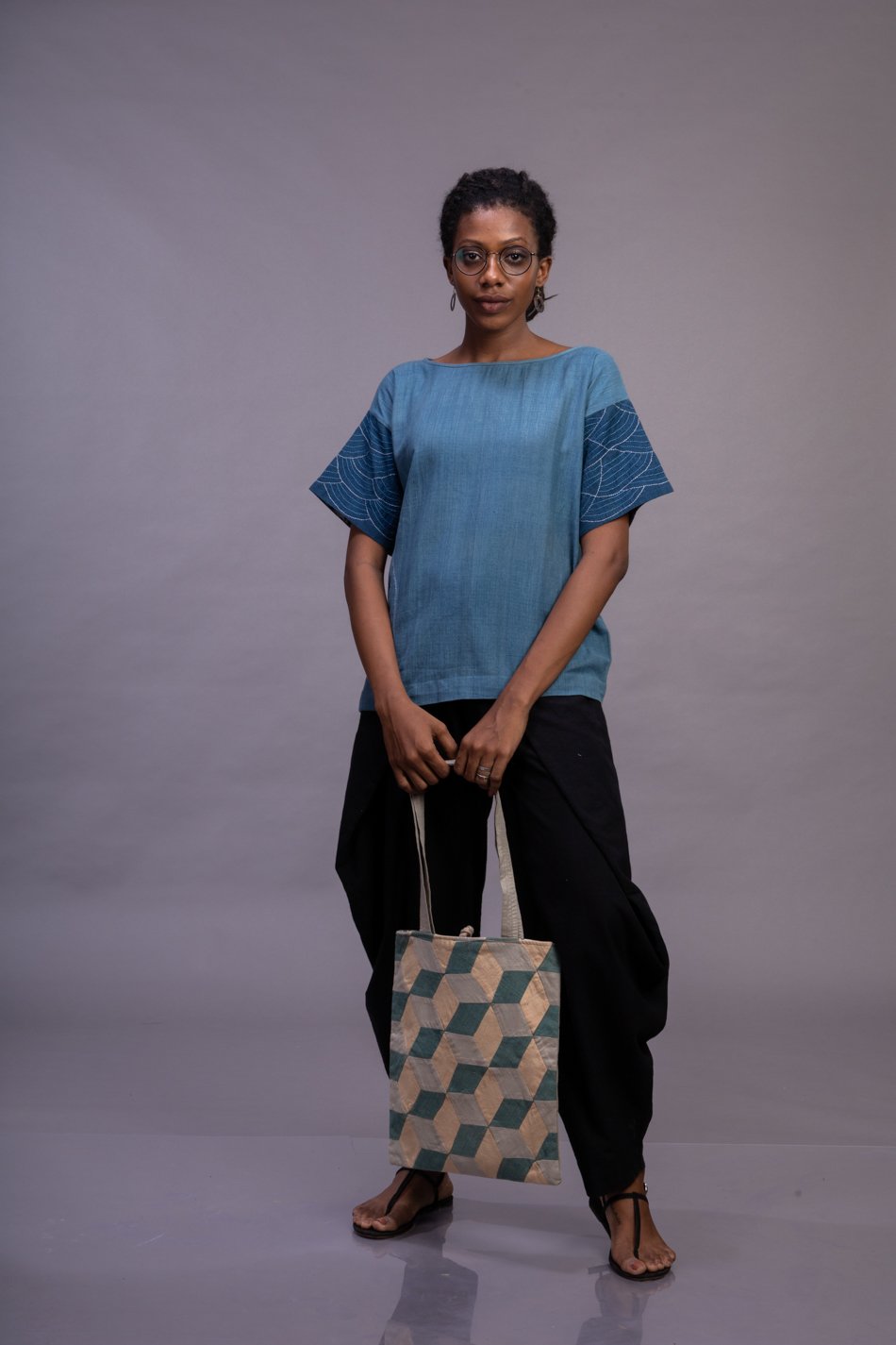 Indigo Kimono Sleeve Top