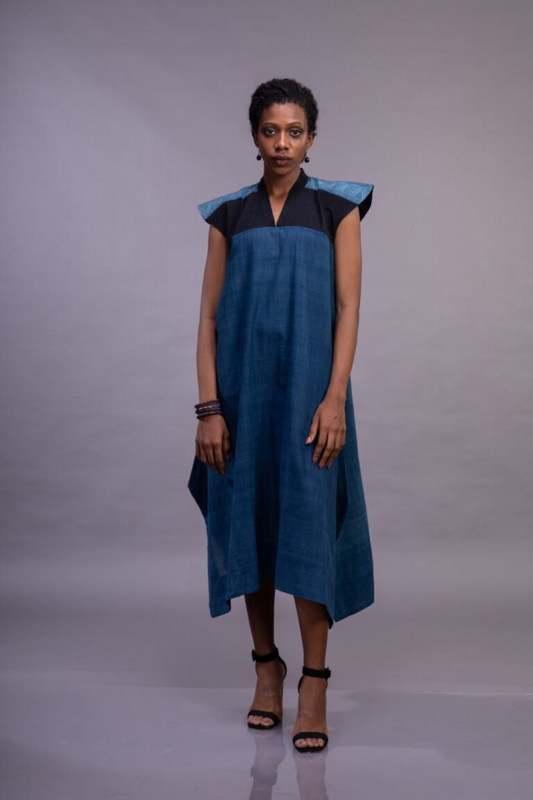 Indigo Flared V-Neck Dress