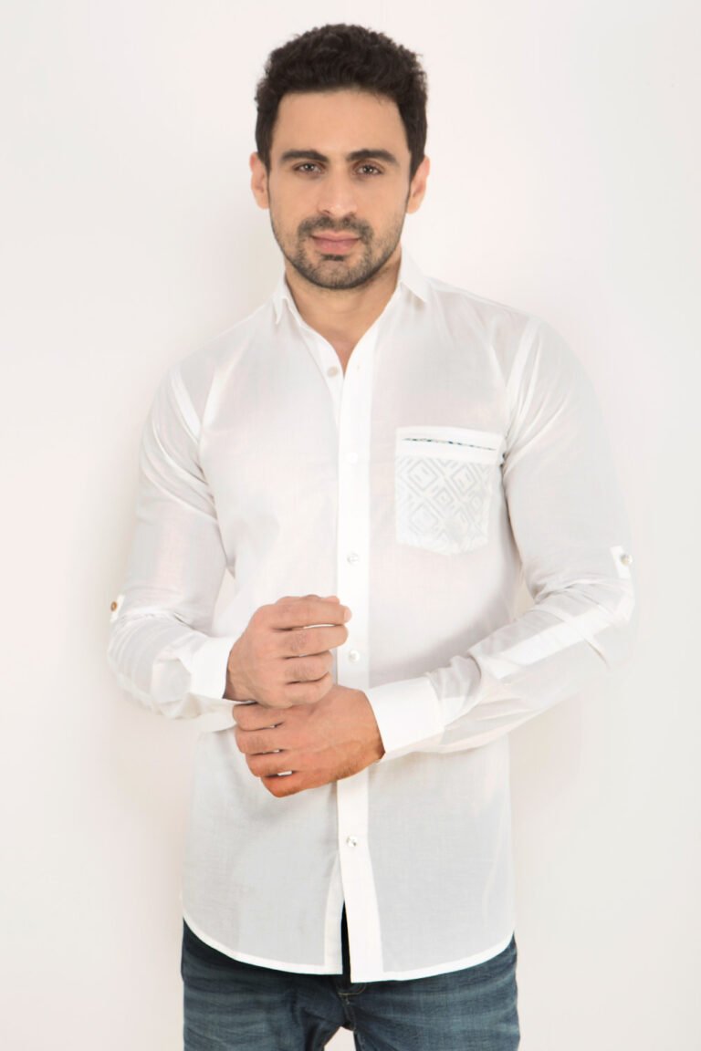 White Geo-Pocket Yoke Shirt
