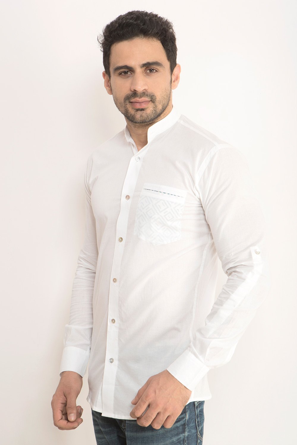 White Geo-Pocket Shirt