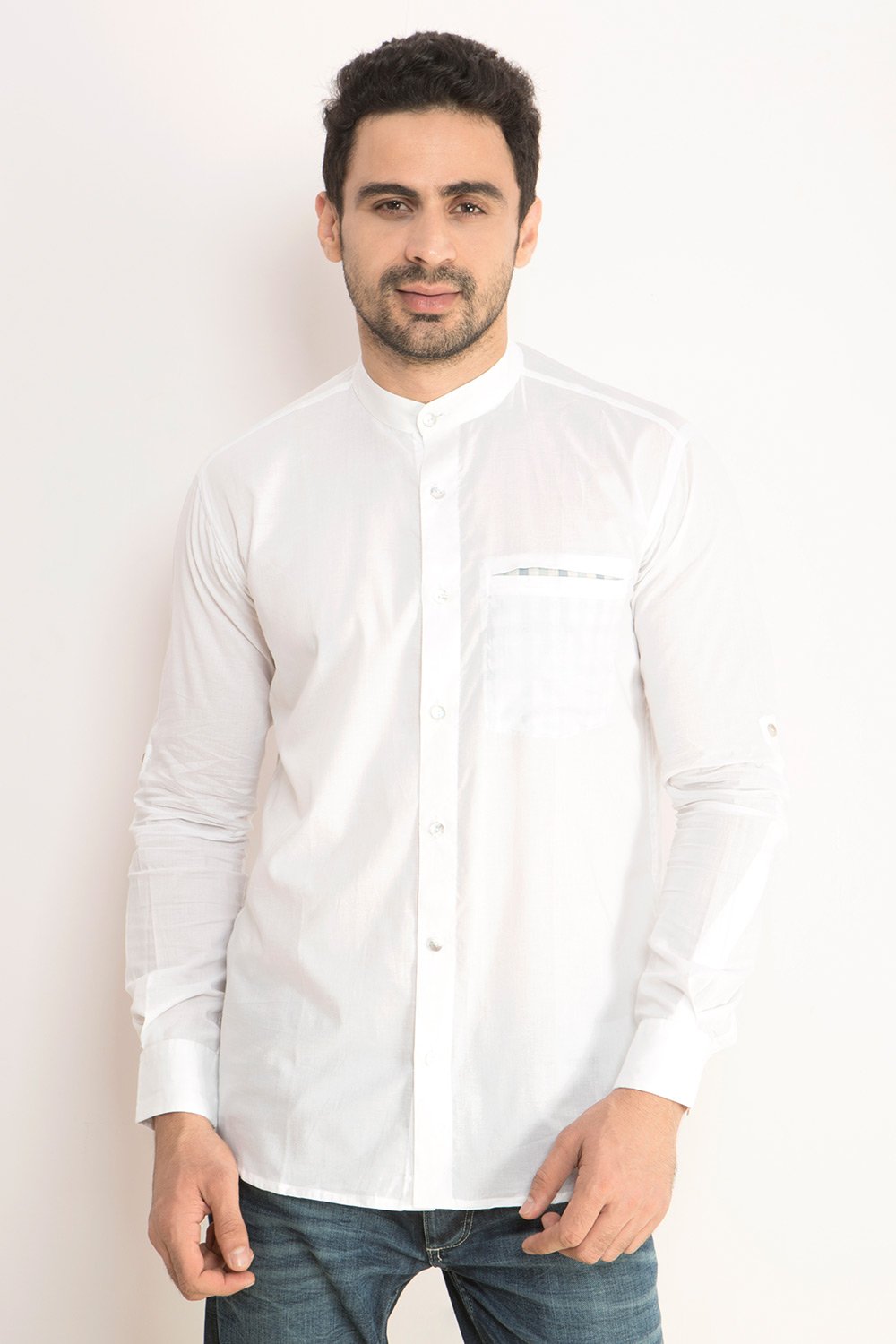 White Check-Pocket Shirt