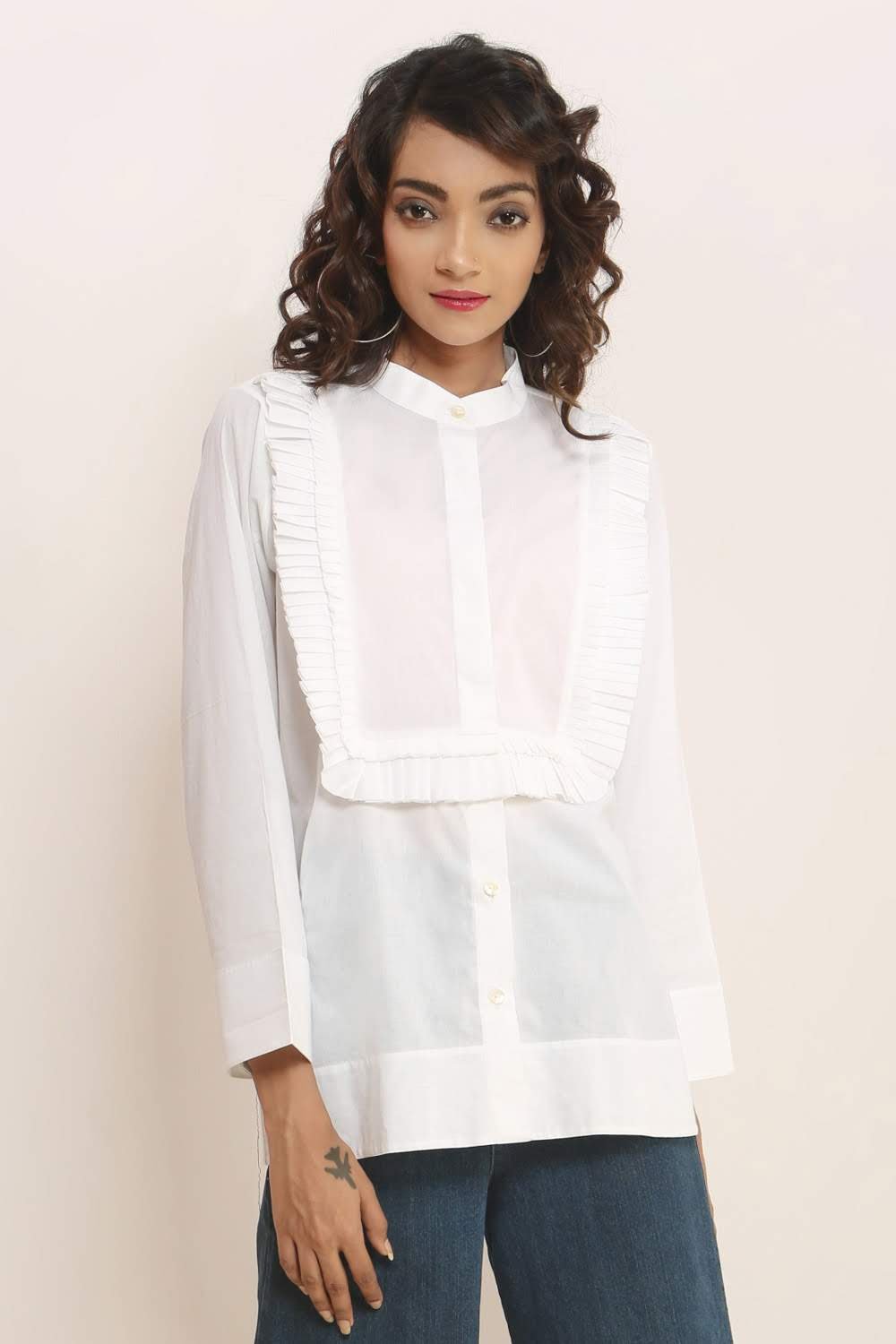 Square-Yoke Frill Voile Top